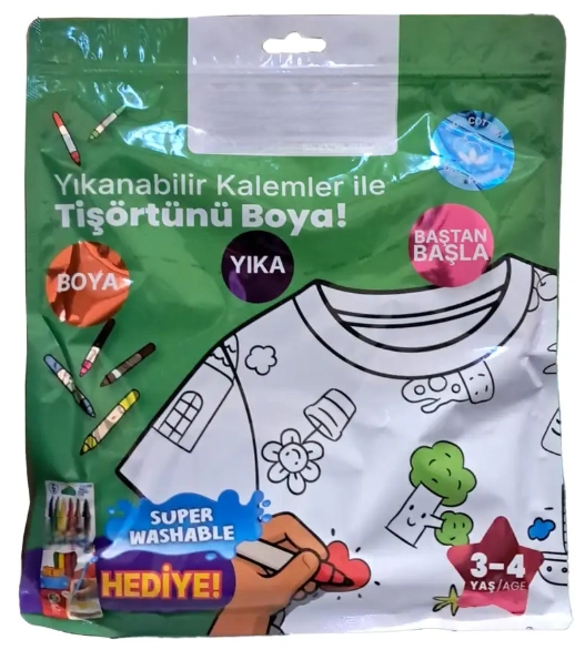 Kalem Hediyeli Boyanabilir Tişört 3-4 Yaş