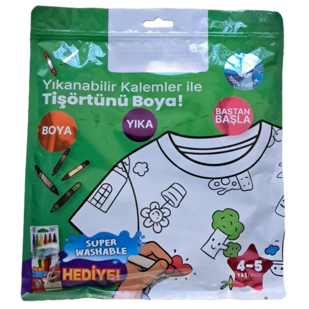 Kalem Hediyeli Boyanabilir Tişört 4-5 Yaş