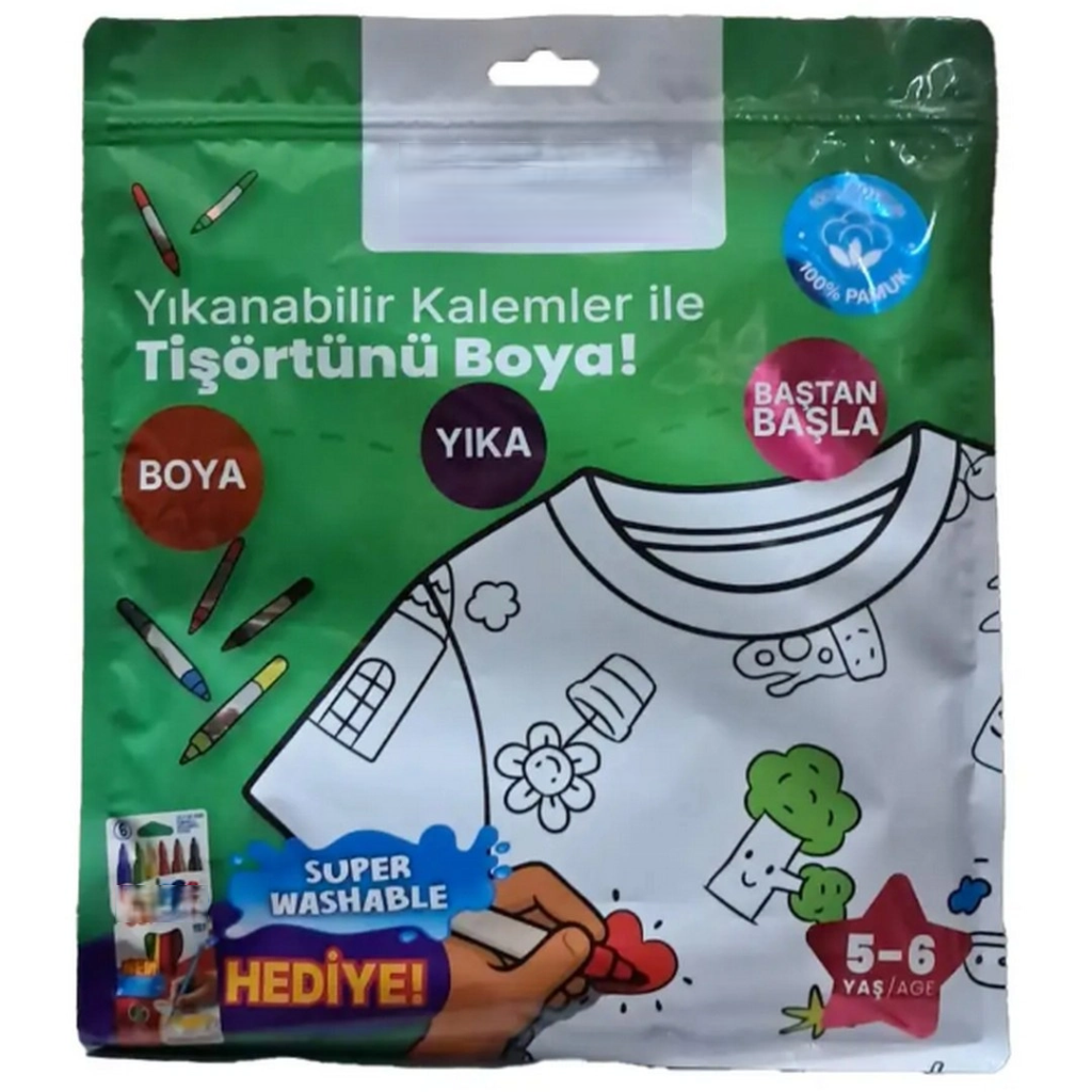 Kalem Hediyeli Boyanabilir Tişört 5-6 Yaş