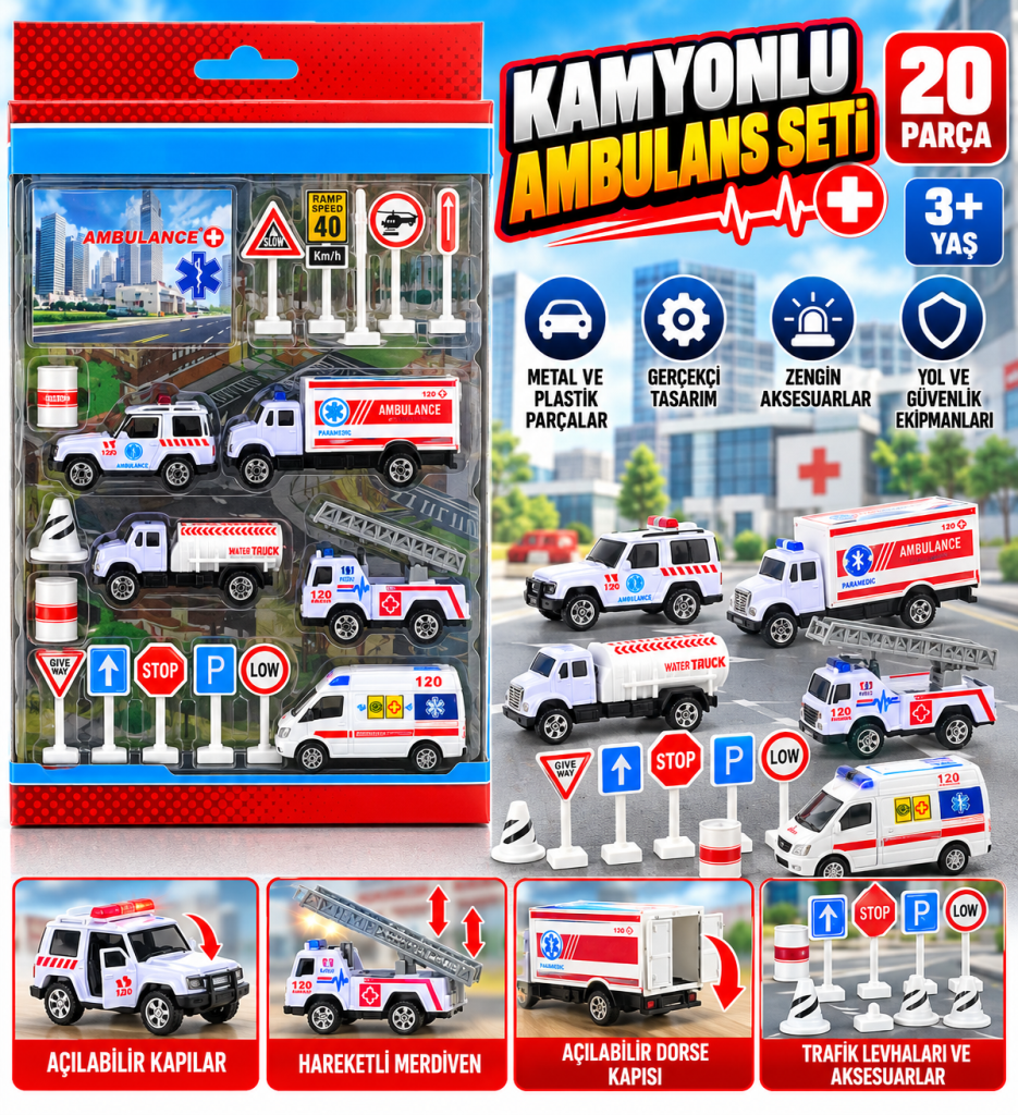 Kamyonlu Metal Ambulans Seti Jp9105
