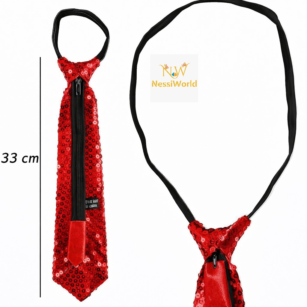 Kırmızı Pul Payetli Işıltılı Parti Kravatı 33 cm