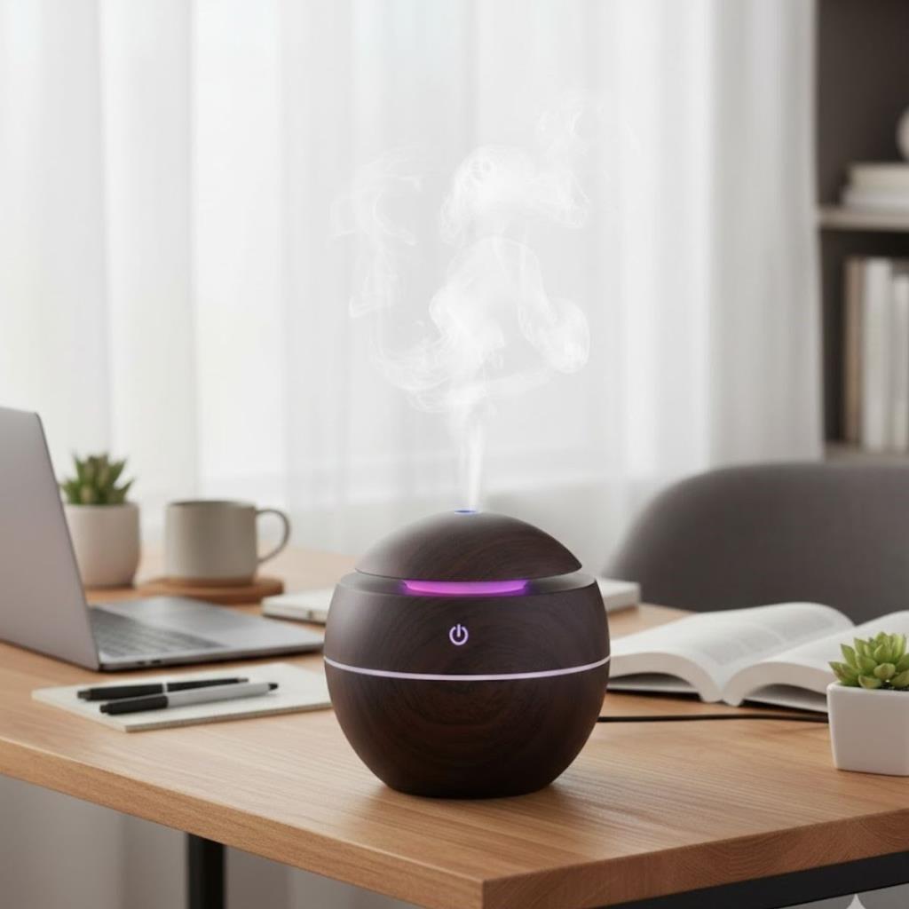 Küre Model Akasya Renk Hava Nemlendirici – Ultrasonik Soğuk Buhar Makinesi, LED Işıklı Masaüstü Oda Nemlendirici