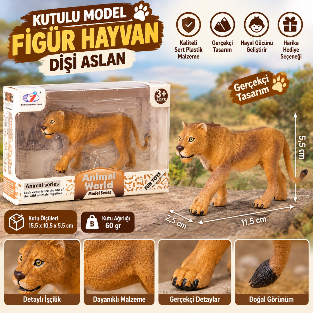 Kutulu Model Figür Hayvan Dişi Aslan (adet fiyatıdır)
