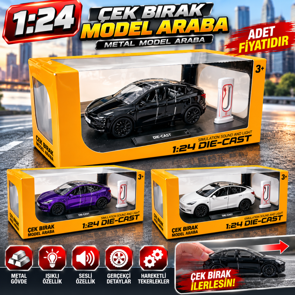 M92311-1 1:24 ÇEK BIRAK MODEL ARABA METAL MODEL ARABA (adet fiyatıdır)
