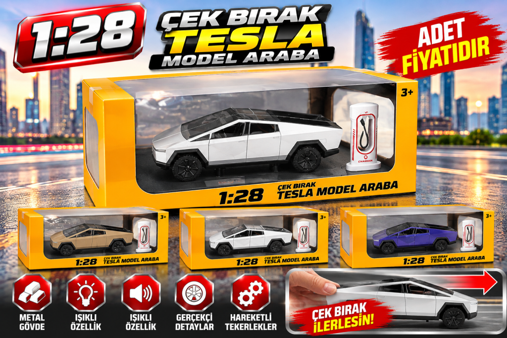 M92313-1 1:28 ÇEK BIRAK TESLA MODEL ARABA (adet fiyatıdır)
