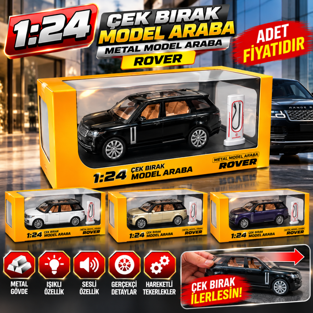 M92323-1 1:24 ÇEK BIRAK MODEL ARABA METAL MODEL ARABA ROVER (adet fiyatıdır)