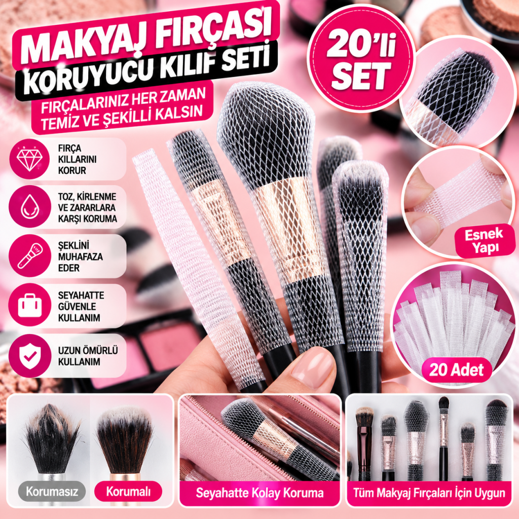 Makyaj Far Allık Kontür Eyeliner Fırça Malzemeleri Ürünleri Koruyucu File Kapak Örgü Kılıf S
