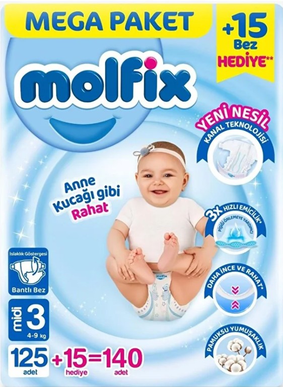 Mega Paket Bebek Bezi 3 Beden 4-9 Kg 140 Adet