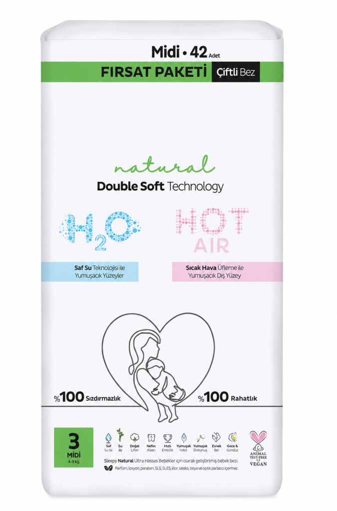Natural Double Soft Bebek Bezi Fırsat Paketi 3 Beden 42 Adet