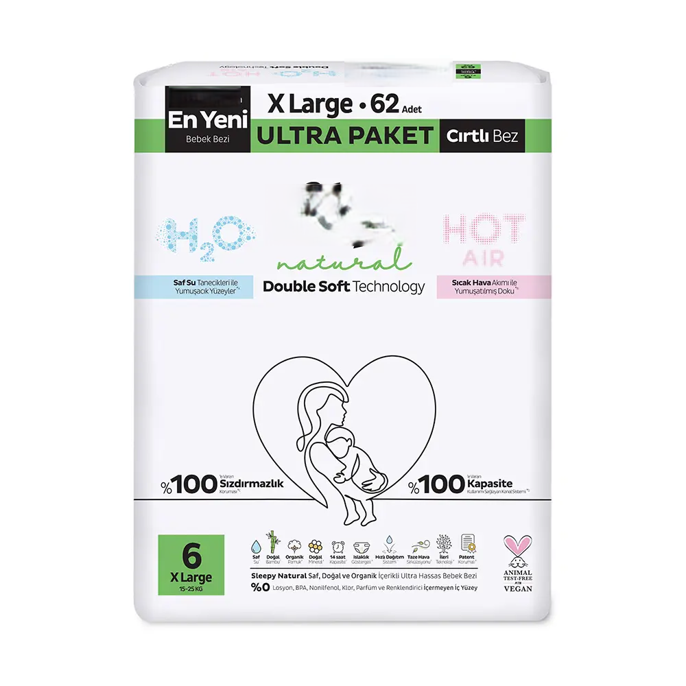 Natural Double Soft Bebek Bezi Ultra Paket 6 Beden 62 Adet