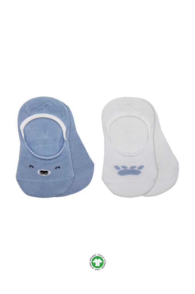 2'Li Babet Cute Face Penye Çorap 30103 Mavi-Beyaz