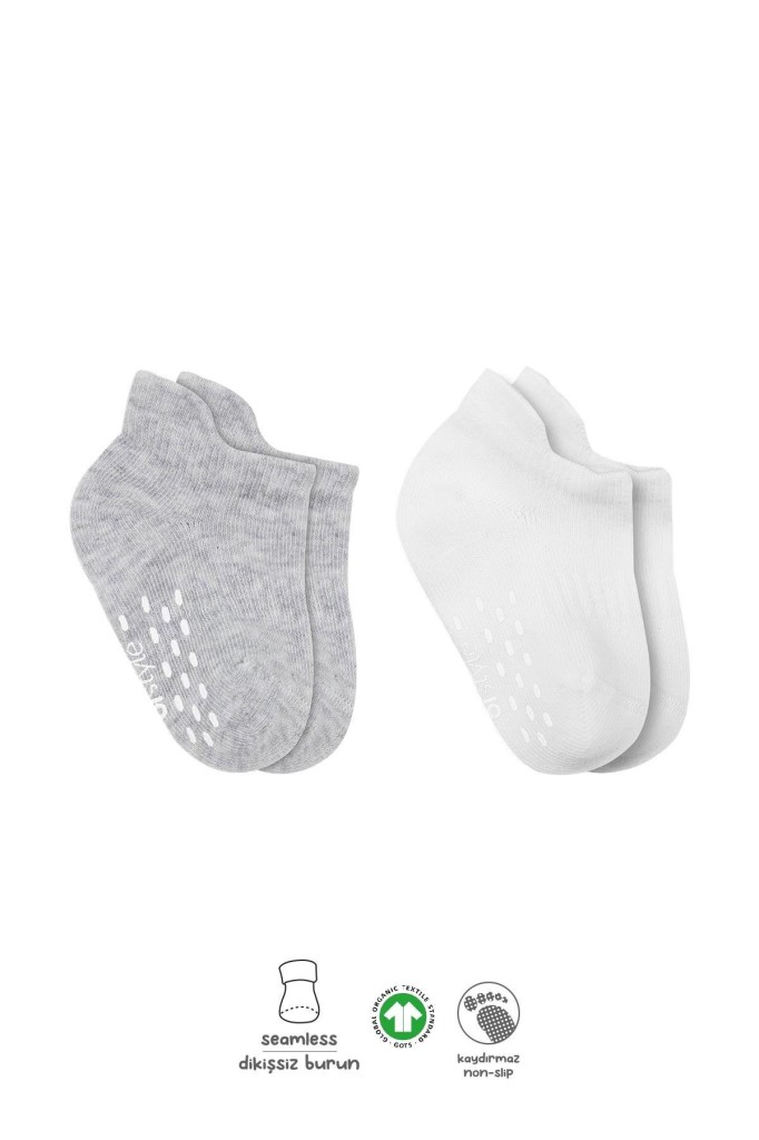 2'Li Sneakers Kaymaz Basic Penye Çorap 20103 Gri Beyaz