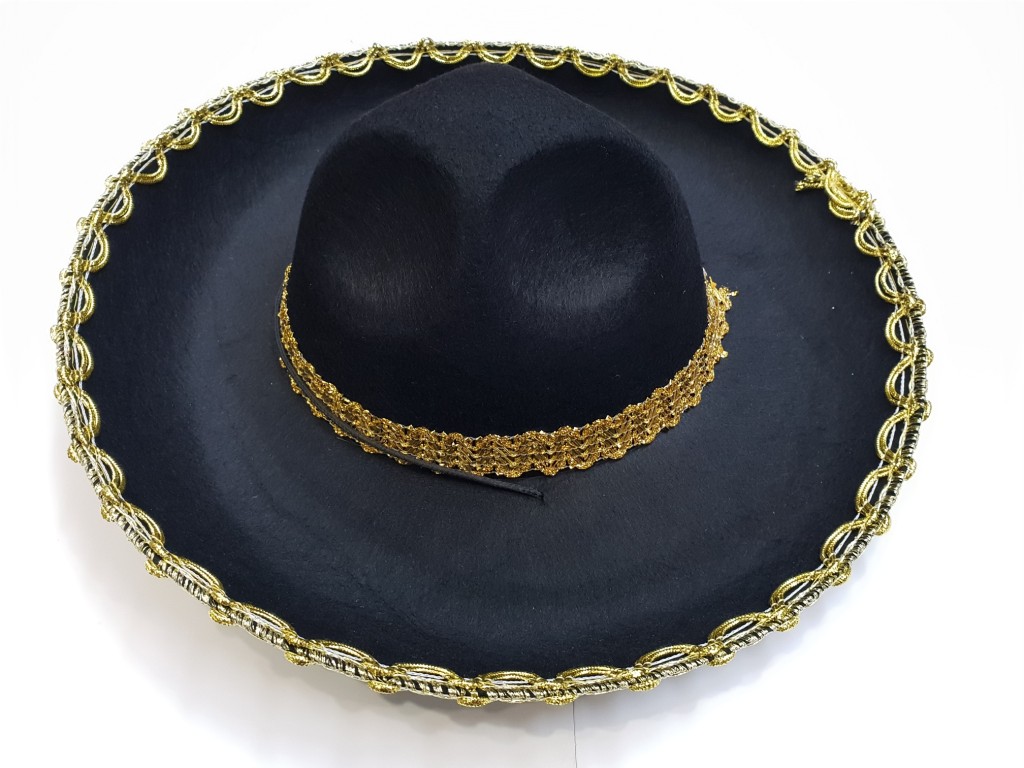 NessiWorld Altın Renk Şeritli Meksika Mariachi Latin Şapkası 55 cm Çocuk