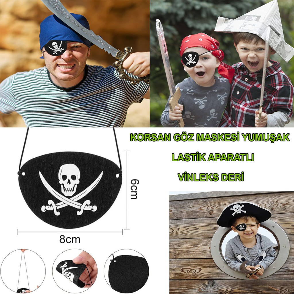 NessiWorld Vinleks Deri Korsan Göz Bandı Göz Maskesi Lastikli