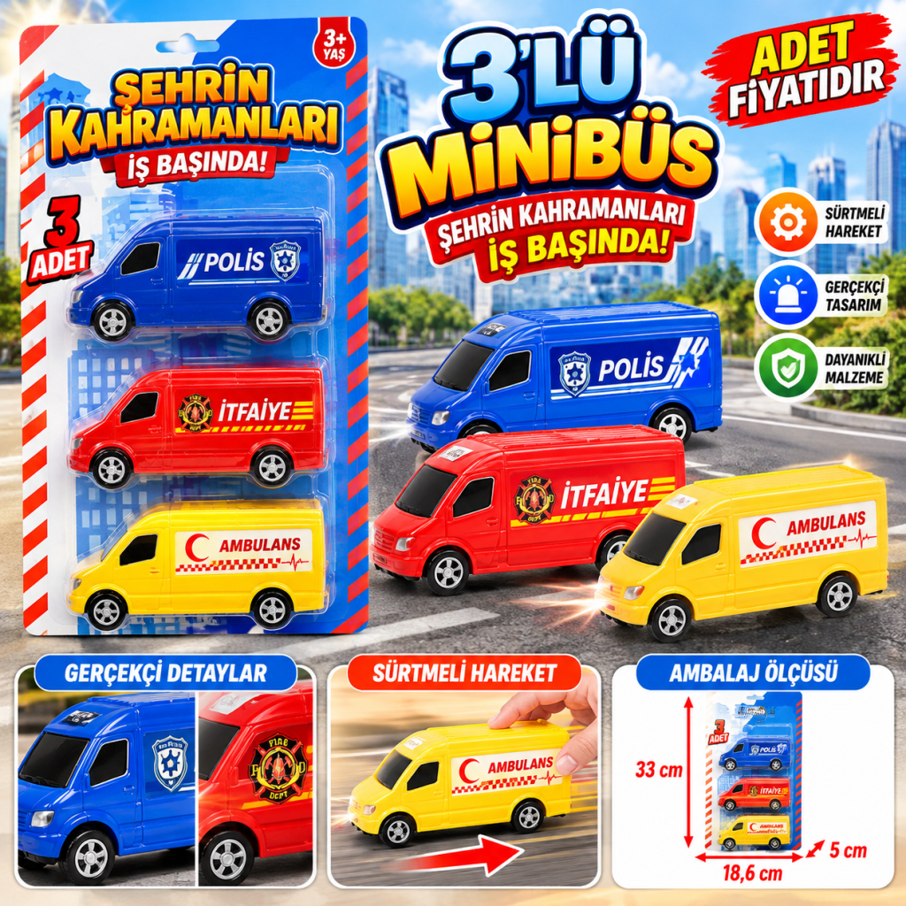 NZM-268 3'Lü Minibüs (Ambulans,Polis,İtfaiye) NessiWorld adet fiyatıdır