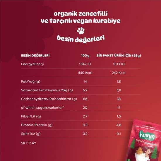 Organik Zencefilli ve Tarçınlı Vegan Kurabiye 55 Gr