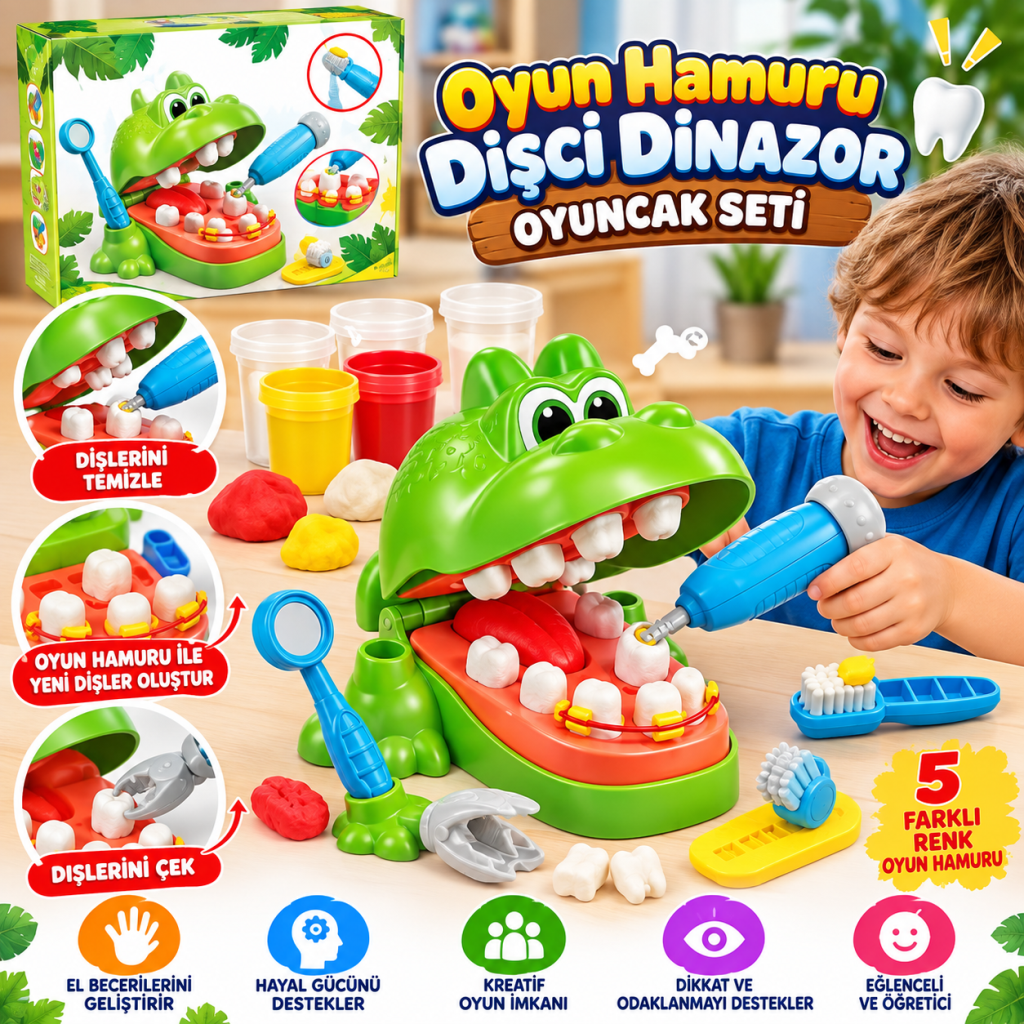Oyun Hamuru Dişci Dinazor Oyuncak Seti
