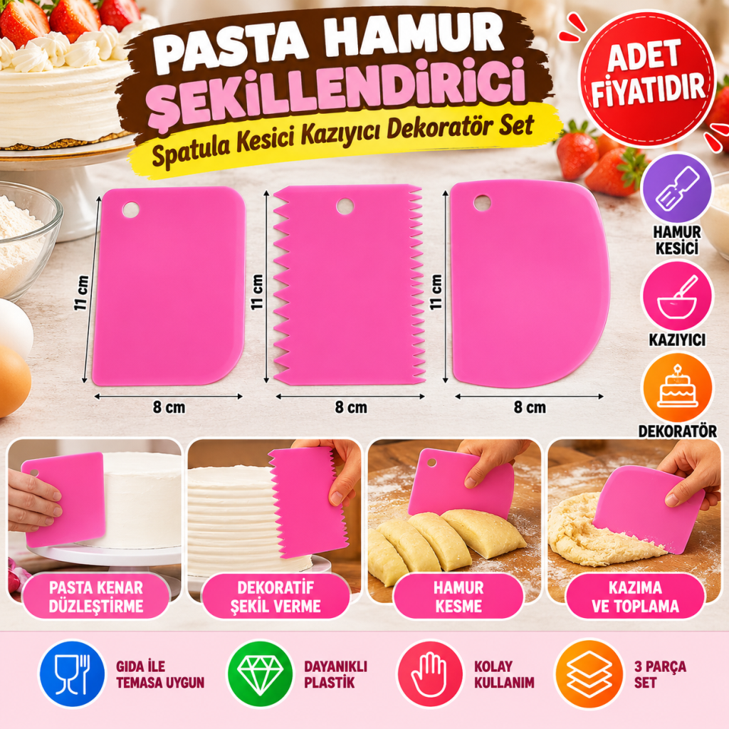 Pasta Hamur Şekillendirici Spatula Kesici Kazıyıcı Dekoratör Set