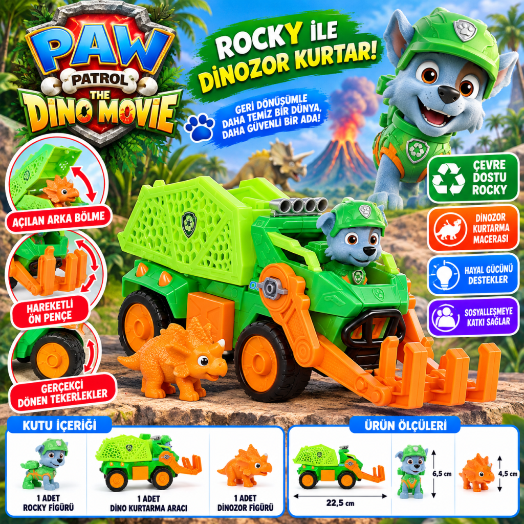 The Dino Movie Rocky Figürü ve Dino Kurtarma Aracı