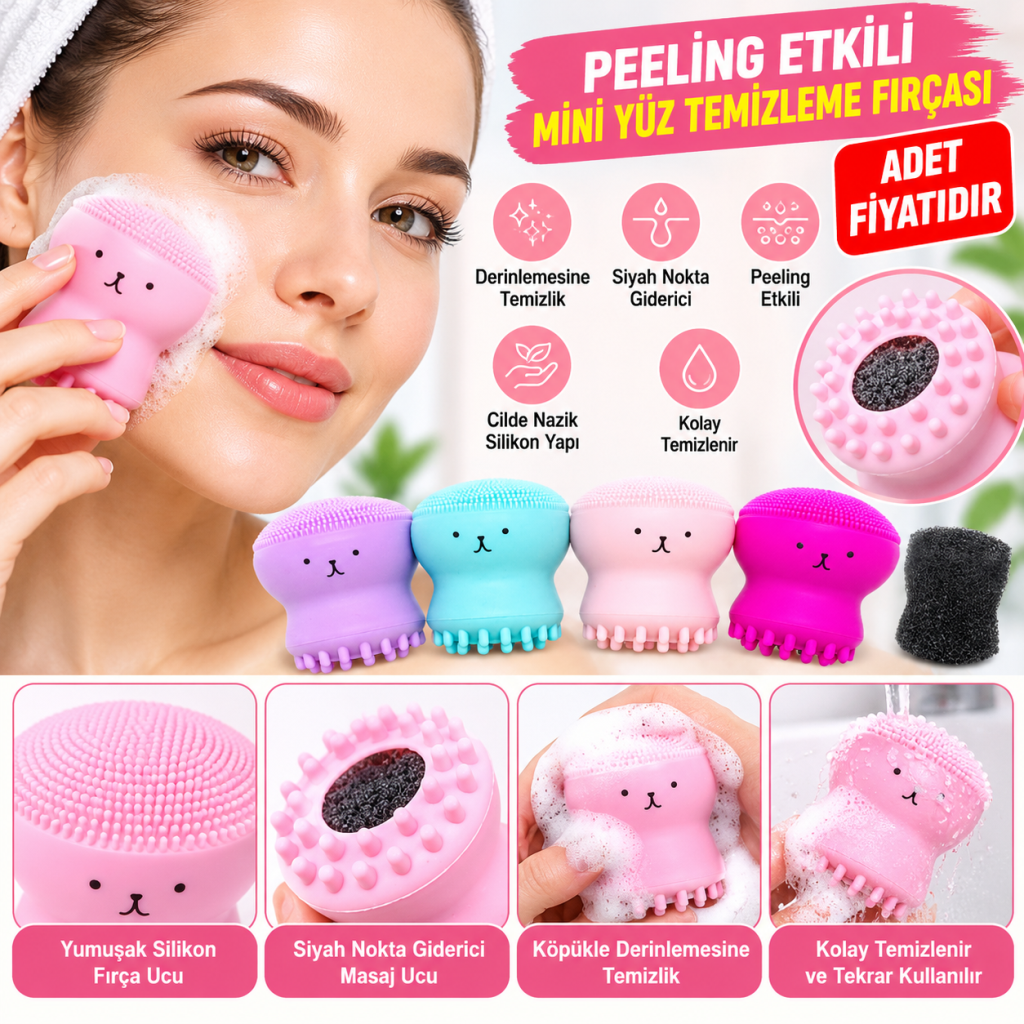 Peeling Etkili Mini El Yüz Cilt Temizleme Fırçası Silikon Temizlenmesi Kolay  Siyah Nokta Gi