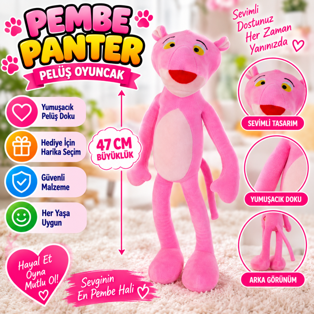 Pembe Panter Peluş Oyuncak 47 cm (adet fiyatıdır)