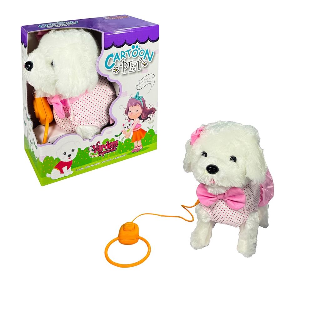 PFT-B025 Peluş Tasmalı Yürüyen Köpek Pembe -vrd