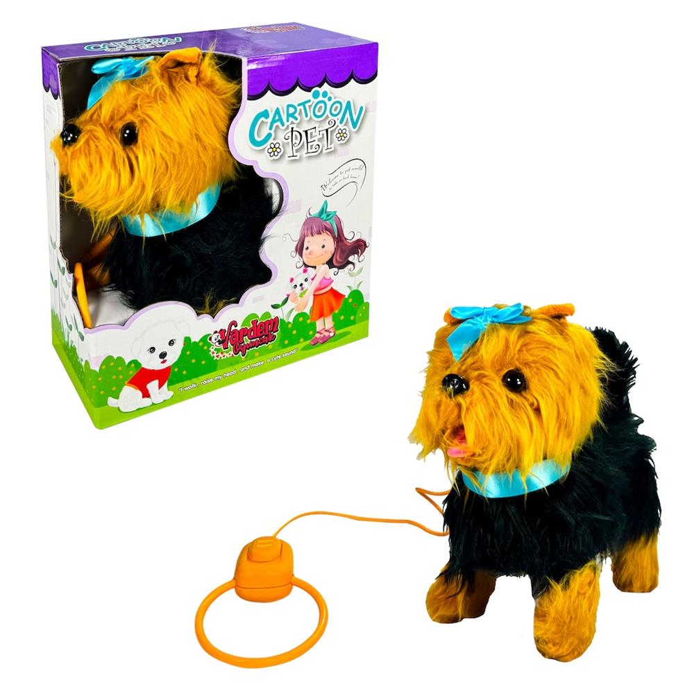 PFT-B267 Peluş Tasmalı Yürüyen Köpek Mavi -vrd