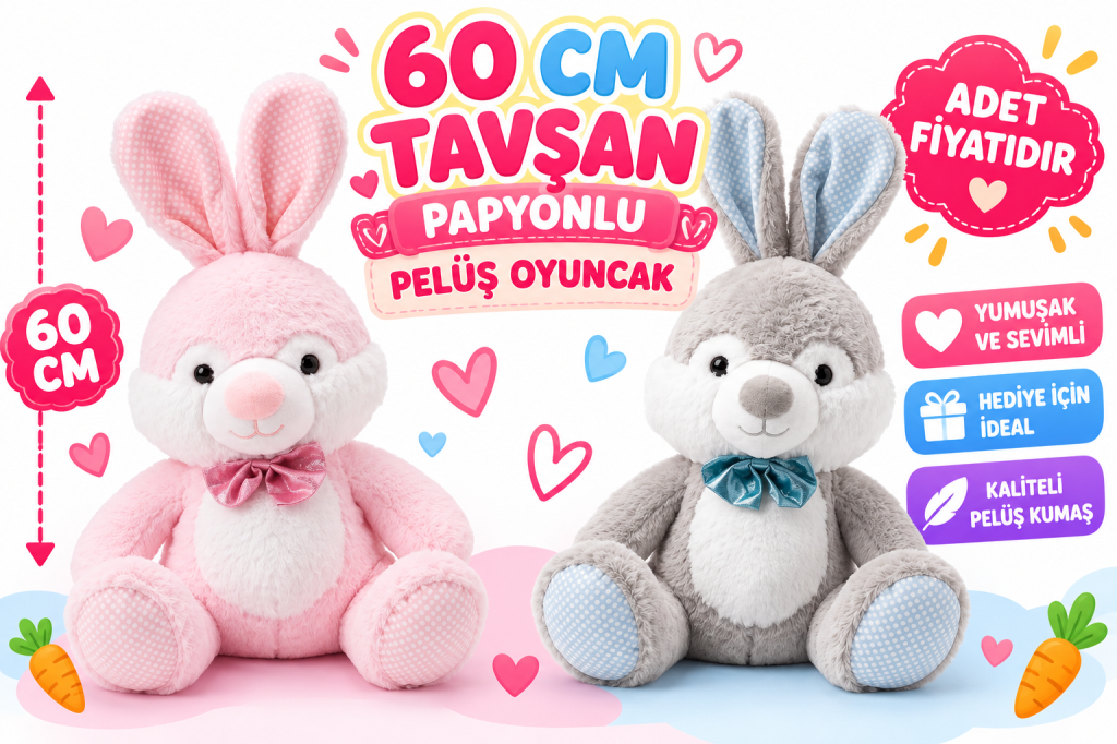 PL50245 60 CM TAVŞAN PAPYONLU PELUŞ OYUNCAK (adet fiyatıdır)