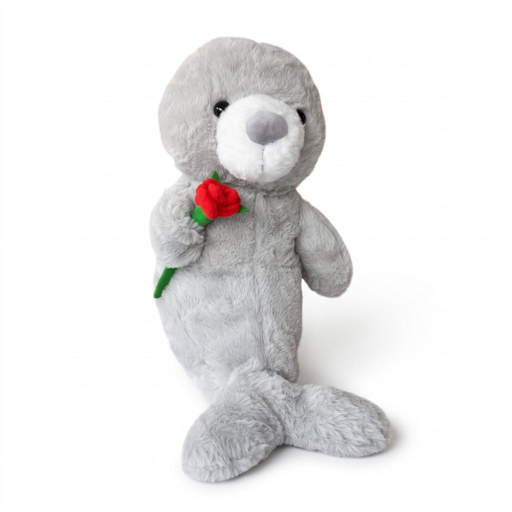 PL50252 40 Cm Fok Gül Tutan Peluş Fok Oyuncak