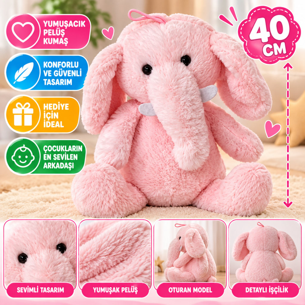PL62348 40 CM OTURAN FİL OYUNCAK PELUŞ
