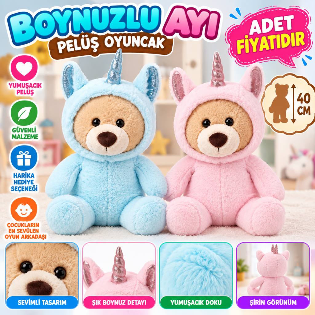 PL62916 40 CM BOYNUZLU AYI PELUŞ OYUNCAK (adet fiyatıdır)