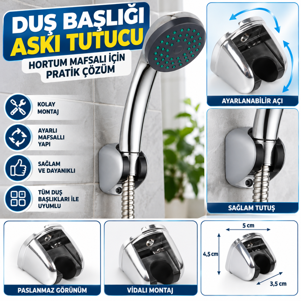 Plastik Duş Başlığı Fiskiyesi Hortumu Askısı Mafsal Tutacak