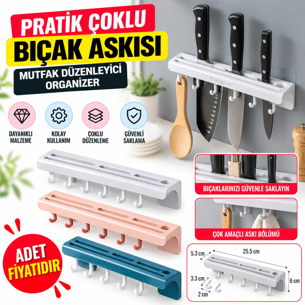 Pratik Çoklu Bıçak Askısı Mutfak Bıçak Düzenleyici Organizer Dayanıklı Bıçaklık (adet fiyatıdır)