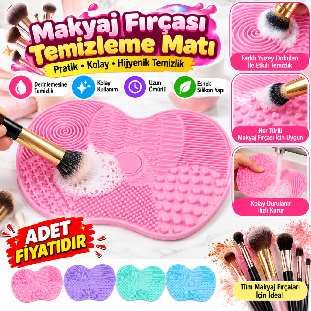 Pratik Kolay Makyaj Fırçası Temizleme Matı Aparatı Aleti (adet fiyatıdır)