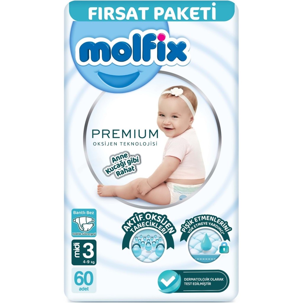 Premium Bebek Bezi Fırsat Paketi 3 Beden 4-9 Kg 60 Adet