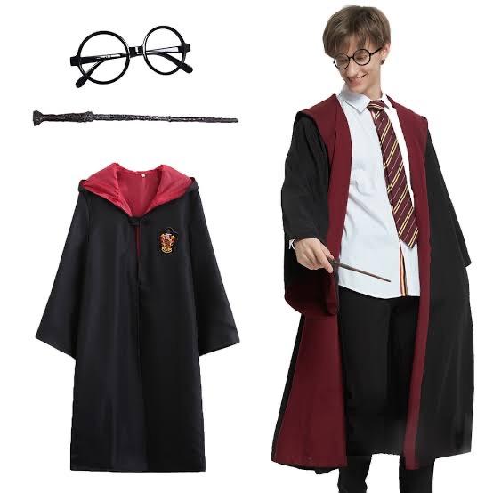 Pttr Gryffindor Kapişonlu Çocuk Kostüm + Asa + Gözlük Seti 7-8 Yaş