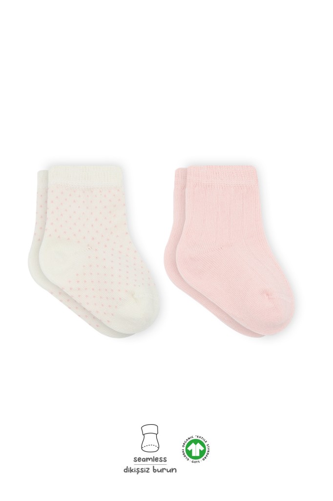 Puan Derby Penye Soket Çorap 2'Li BS10103 Pembe Ekru