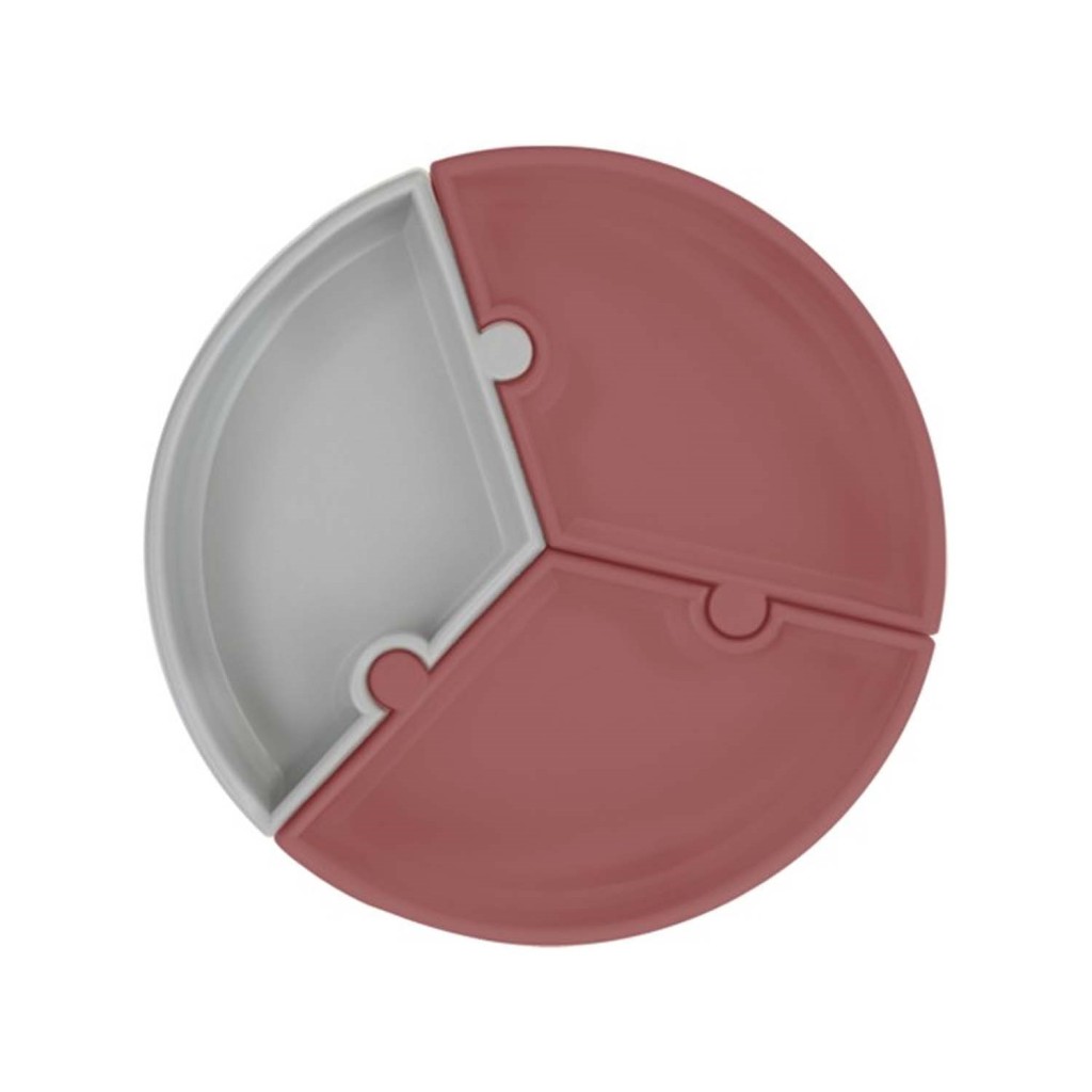 Puzzle Vakum Tabanlı Silikon Tabak Velvet Rose / Powder Grey