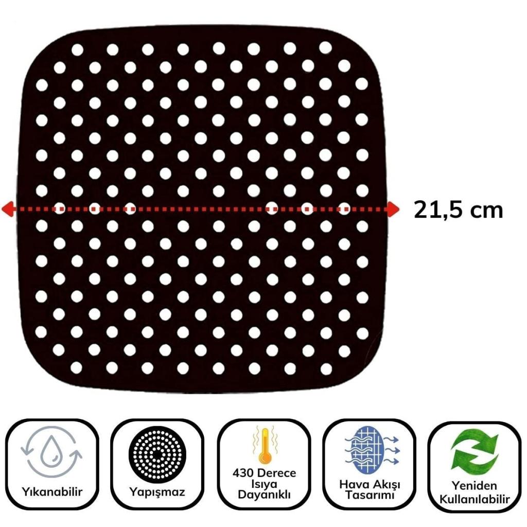 Renkli Isıya Dayanıklı Yıkanılabilir Silikon Fırın Ve Airfryer Kare Pişirme Matı 21,5 Cm (adet fiyatıdır)
