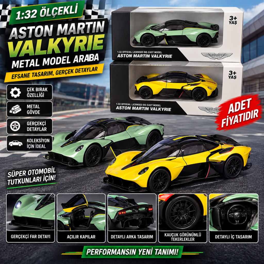 RW8132 1:32 ASTON MARTON VALKYRIE ÇEK BIRAK METAL MODEL ARABA adet fiyatıdır