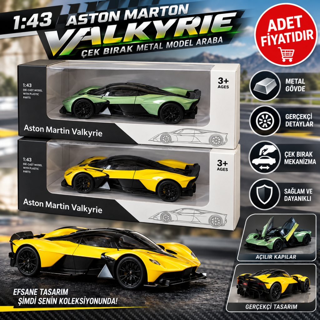 RW8143 1:43ASTON MARTON VALKYRIE ÇEK BIRAK METAL MODEL ARABA (adet fiyatıdır)