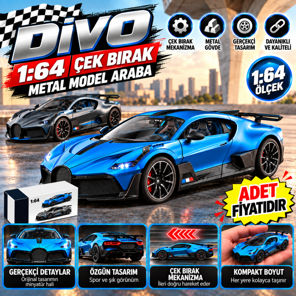 RW8364 1:64 DİVO ÇEK BIRAK ARABA LİSANSLI METAL MODEL ARABA (adet fiyatıdır)