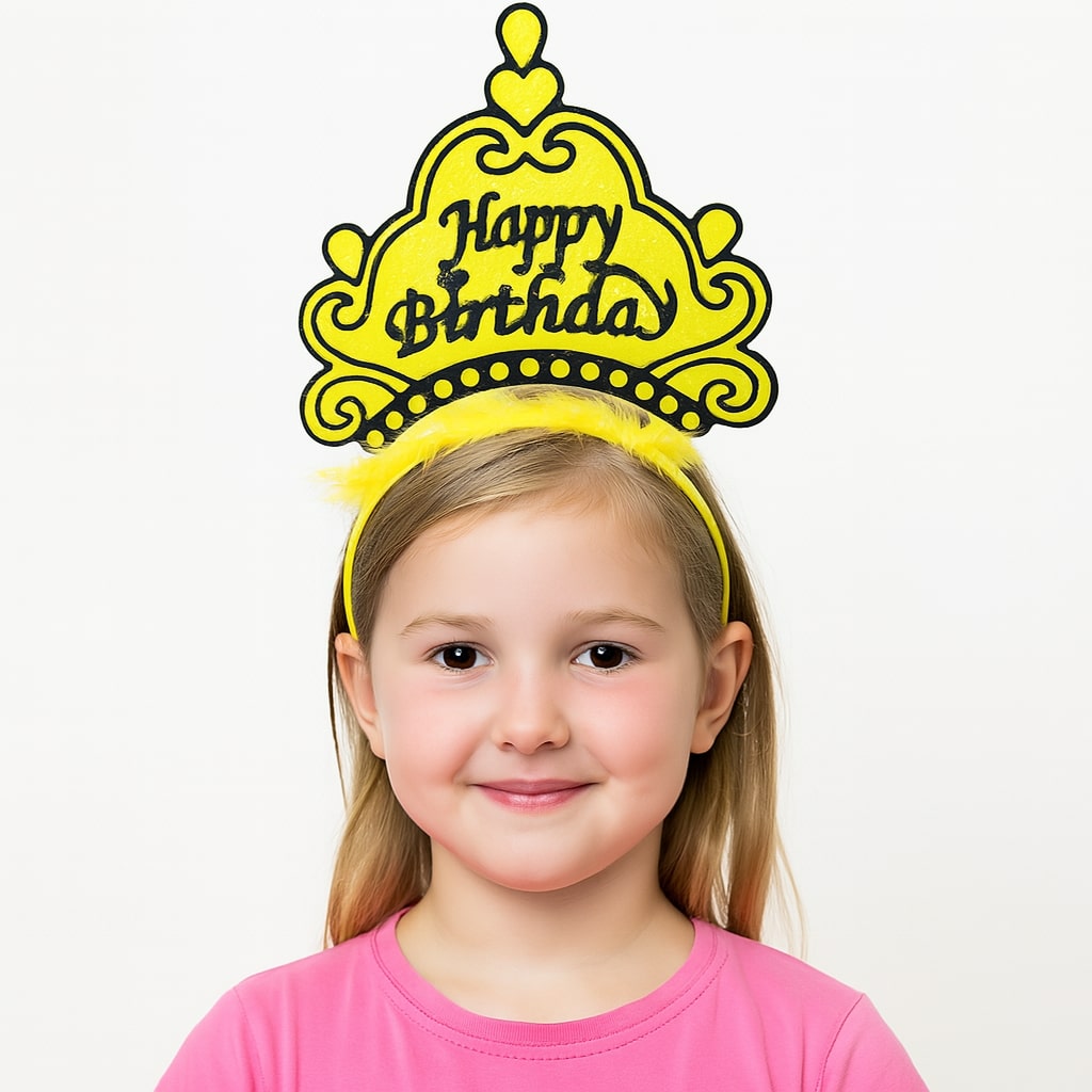 Sarı Happy Birthday Prenses Tacı – Doğum Günü Taç ANessiWorldesuarı