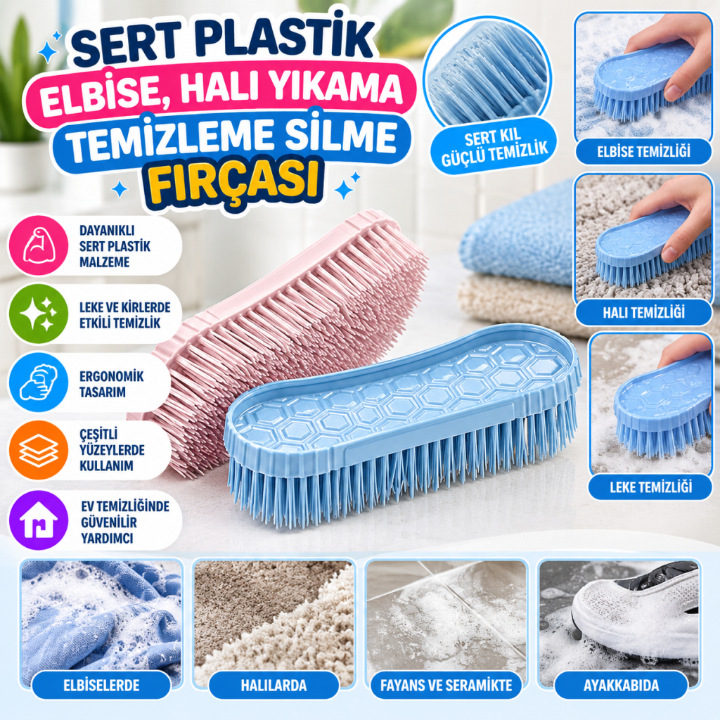 Sert Plastik Elbise, Halı Yıkama Temizleme Silme Fırçası TP-111 (adet fiyatıdır)