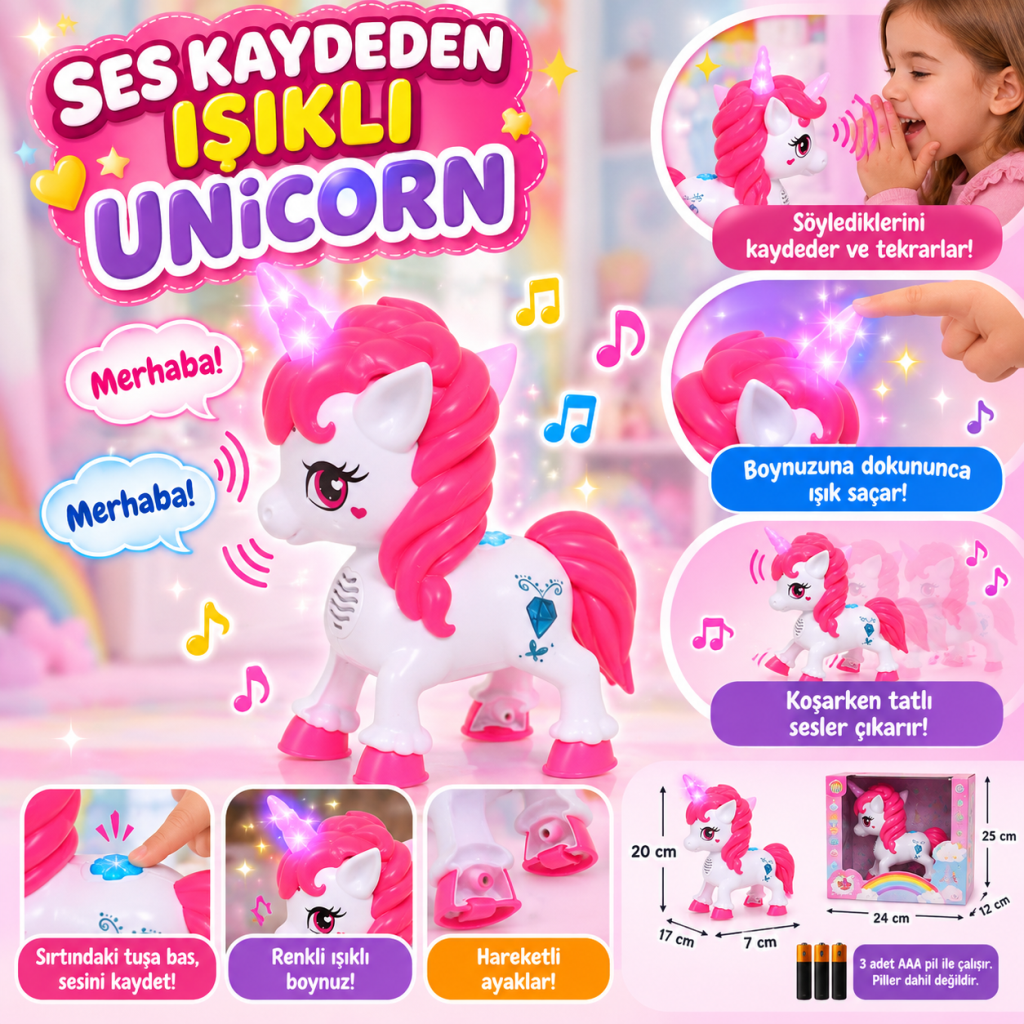 Ses Kaydeden Işıklı Unicorn