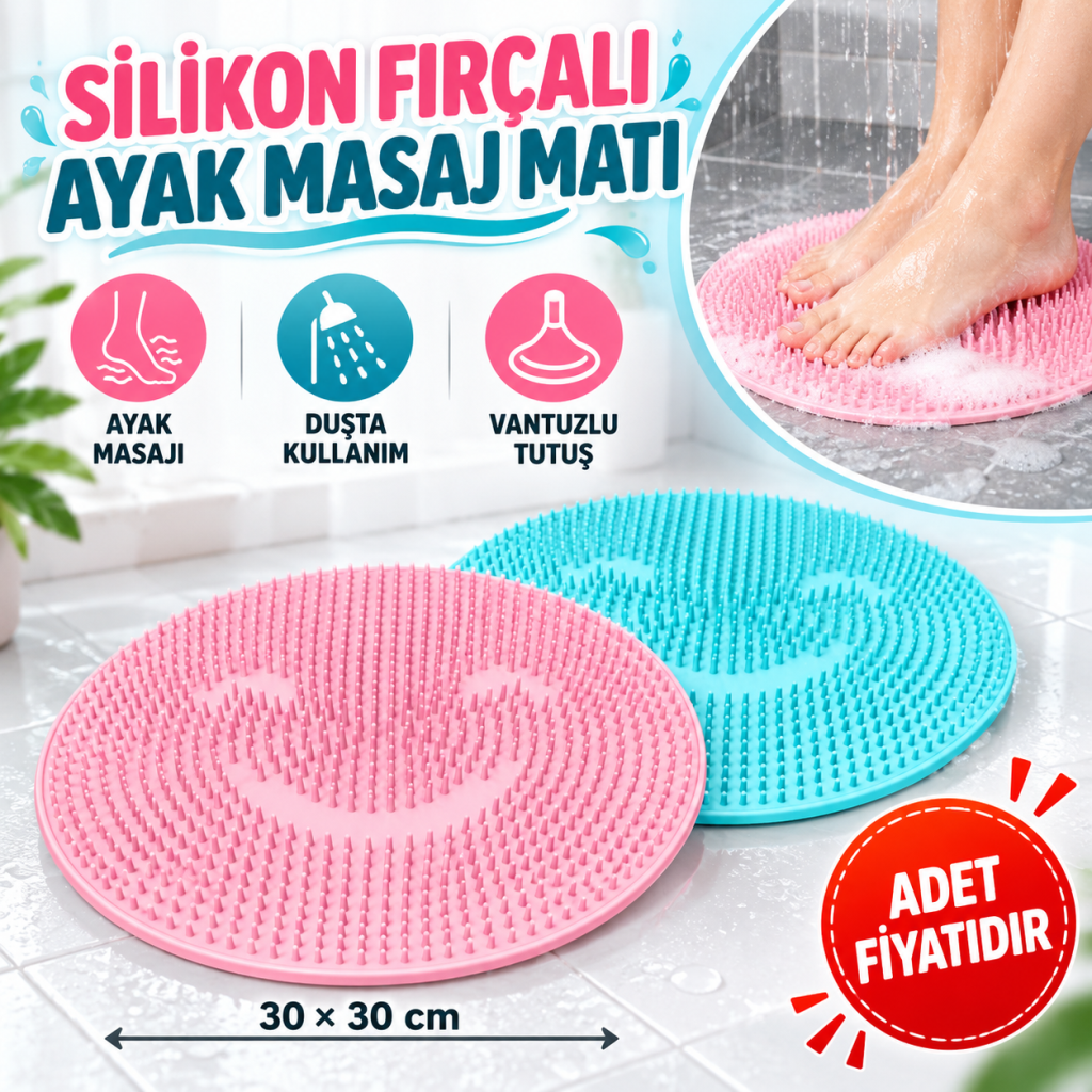 Silikon Fırçalı Banyo Masaj Matı ve  Ayaklar için Topuk Masaj Paspası