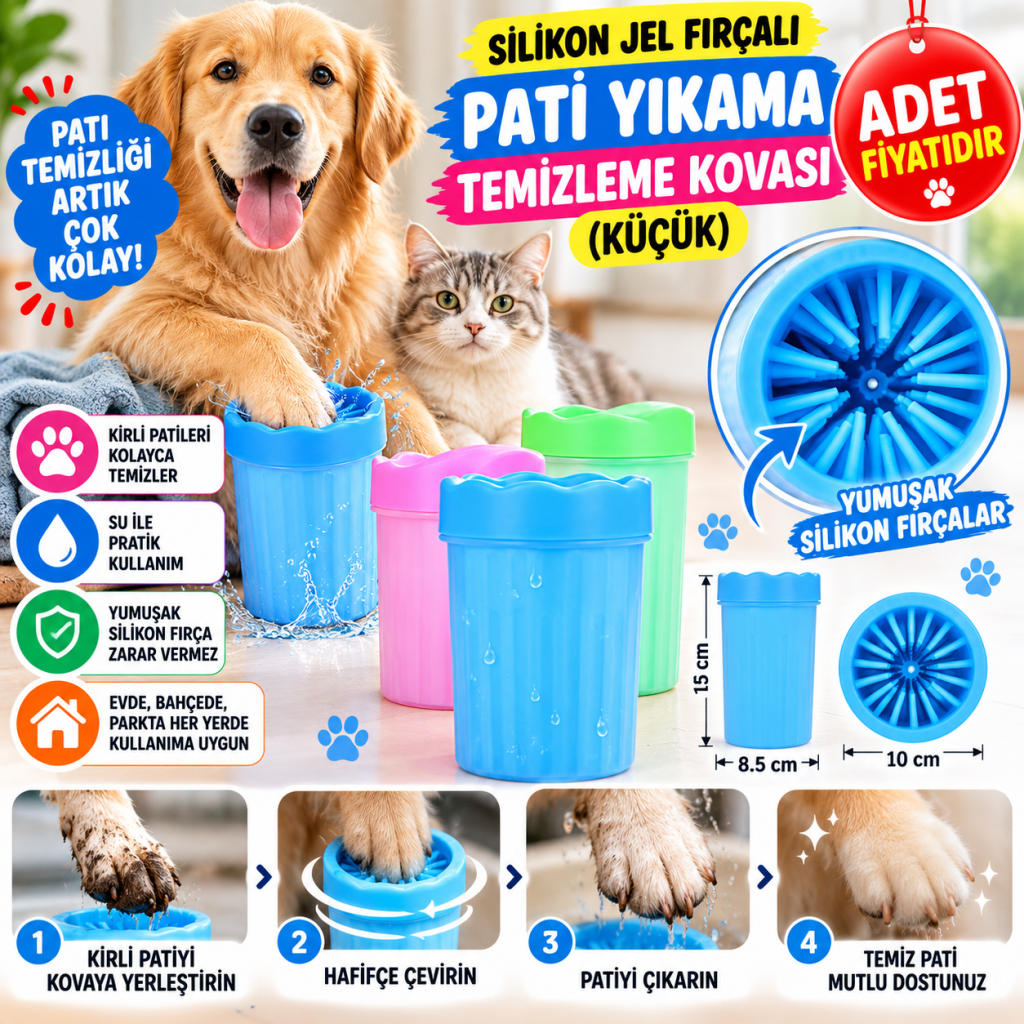 Silikon Jel Fırçalı Kedi Köpek Pati Ayak Yıkama Temizleme Kovası (Küçük)(adet fiyatıdır)