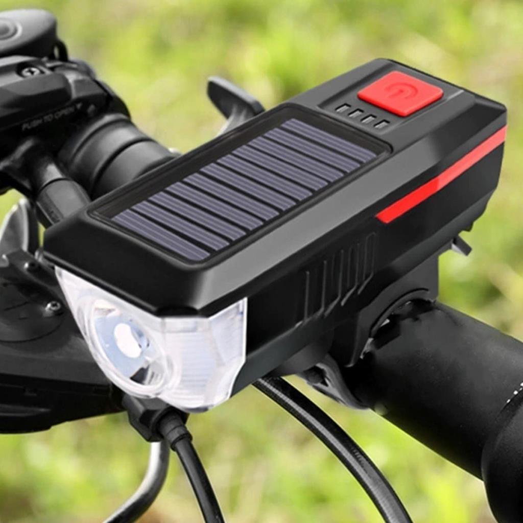 Solar Enerjili USB ile Şarj Edilebilir Ledli Bisiklet Feneri Kornalı ve Su Geçirmez Far (adet fiyatıdır)