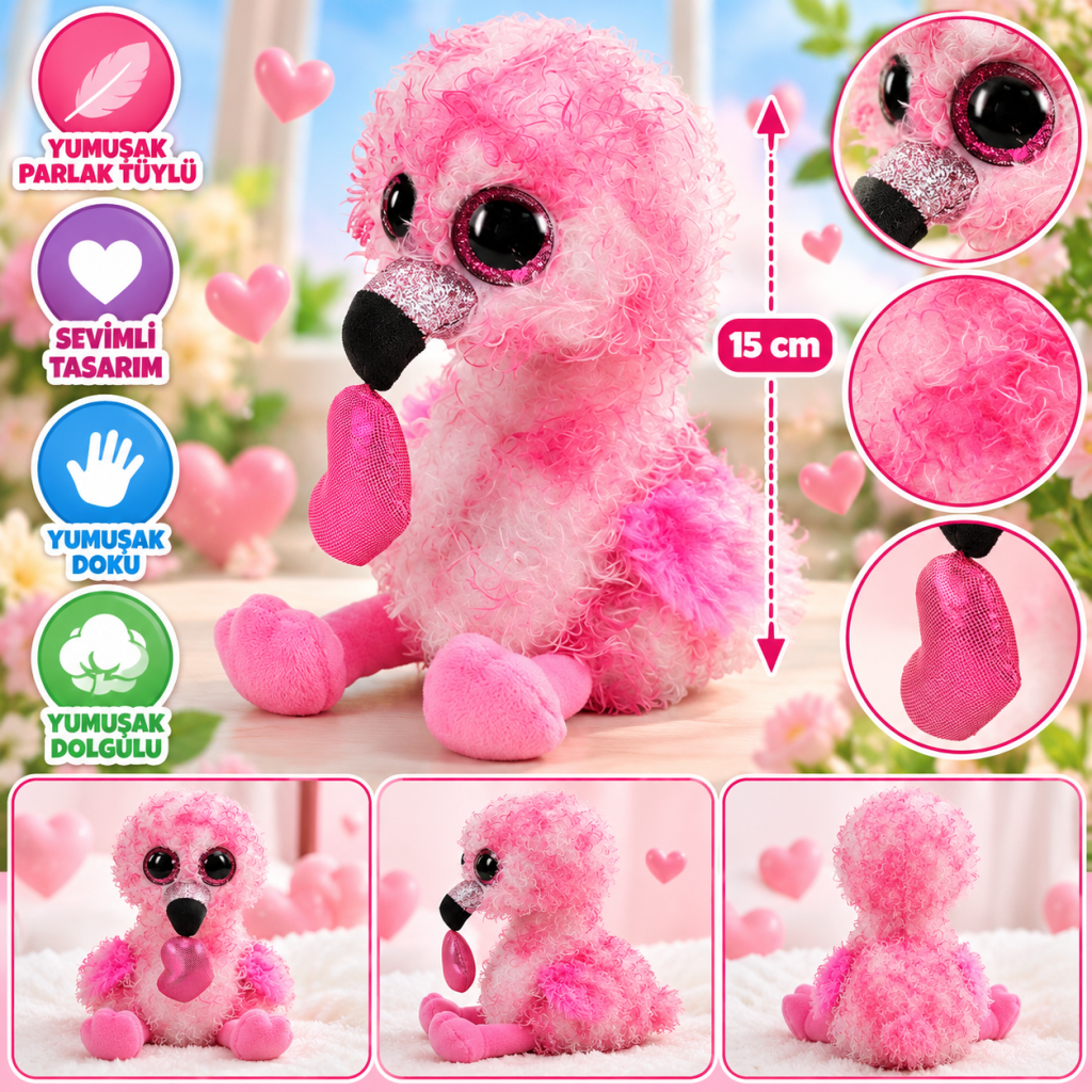 Kalpli Flamingo Peluş Dainty 15 cm