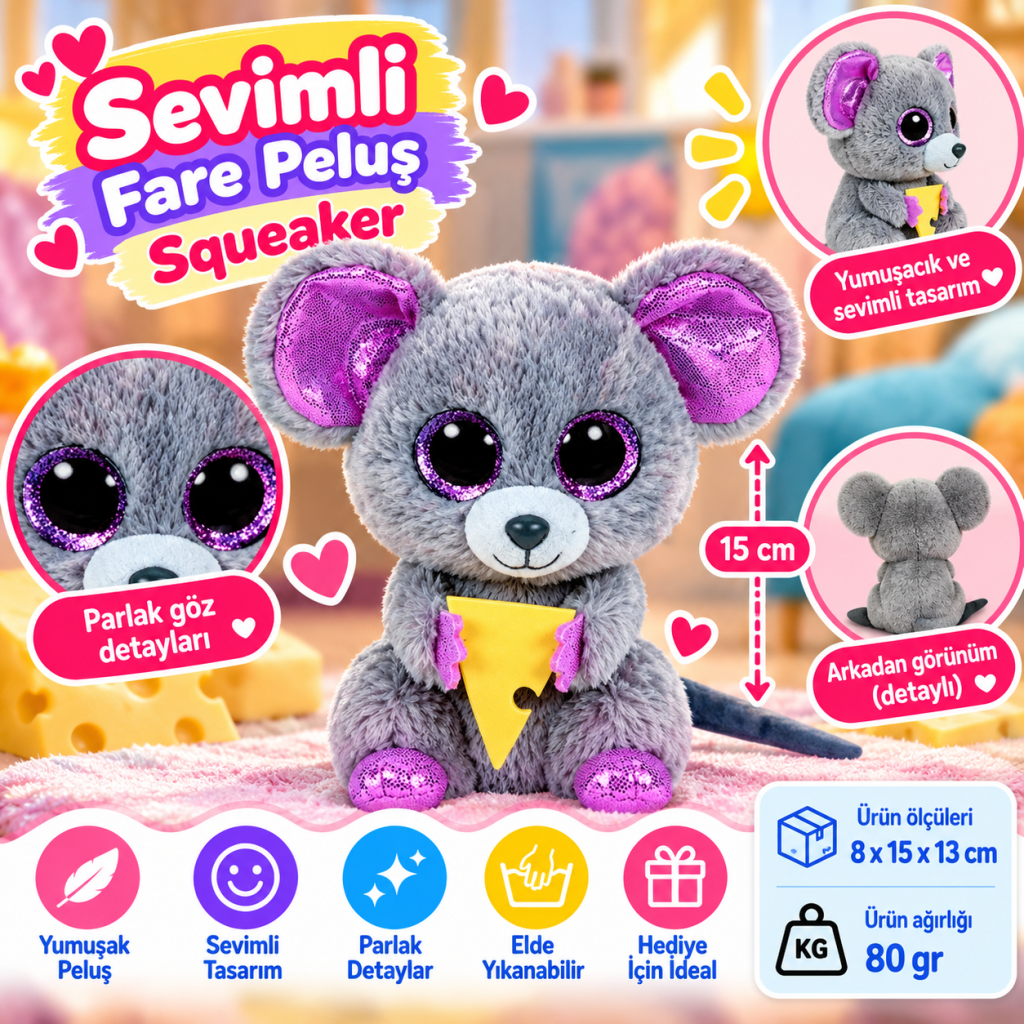 Peluş Fare Squeaker 15 cm